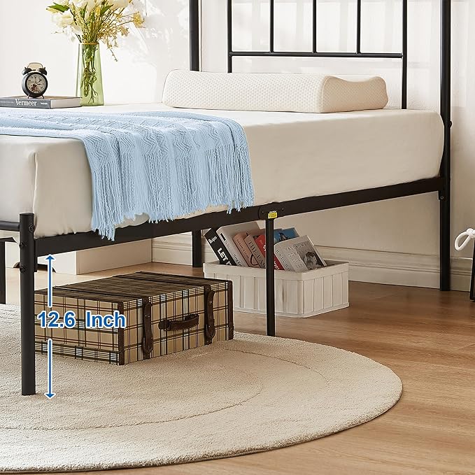 VECELO Twin Metal Platform Bed Frame with Headboard, Heavy Duty Steel Slat Support, Under Bed Storage,No Box Spring Needed, Easy Assembly