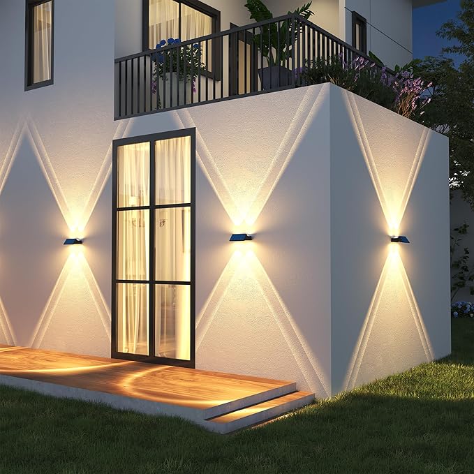 Solar Fence Lights Outdoor,Solar Up and Down Lights Garden Fence Wall Lights Solar Powered IP65 Waterproof 9 Colors 11 Modes RGB Fence Lighting for Patio/Backyard/Porch/Fence (8)