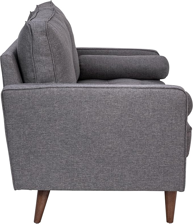Taylor & Logan Hendrix Tufted Faux Linen Upholstered Mid-Century Modern Loveseat with Solid Wood Legs in Dark Gray