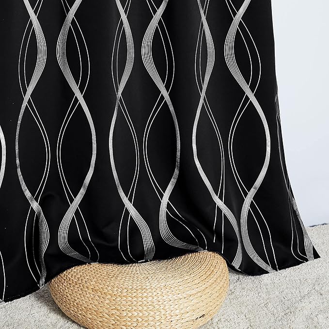 NICETOWN Black Out Floral Curtain Panels 84 inches Long - Light Reducing Thermal Insulated Grommet Blackout Patterned Panels/Drapes for Living Room/Nursery/Kids Room (Set of 2, W52 by L84)