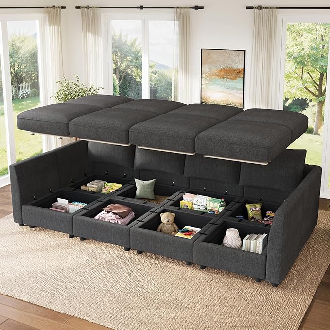 HONBAY Modular Sofa Sectional Sleeper Couch with Storage Seat Reversible Sectional Sleeper Couch Modular Sofa - Snowflake Velvet Grey