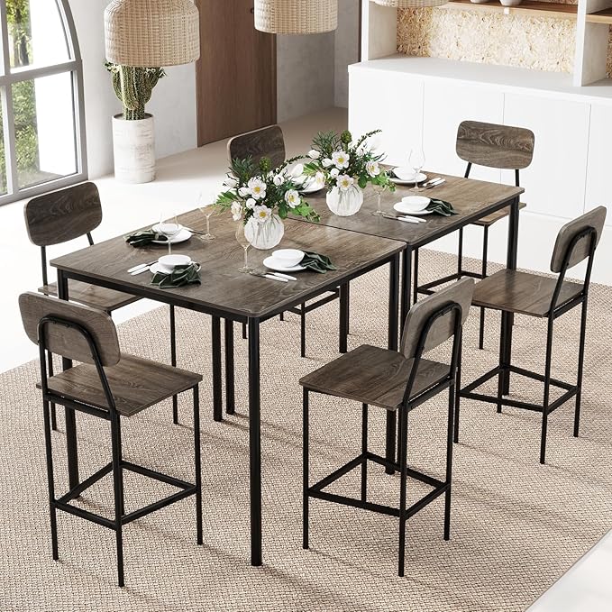 GOFLAME 5-Piece Dining Table Set for Small Space, Kitchen Table and Chairs Set for 4 with Steel Frame, Square Breakfast Table Set, Industrial Counter Height Table Set for Home Restaurant, Grey Oak