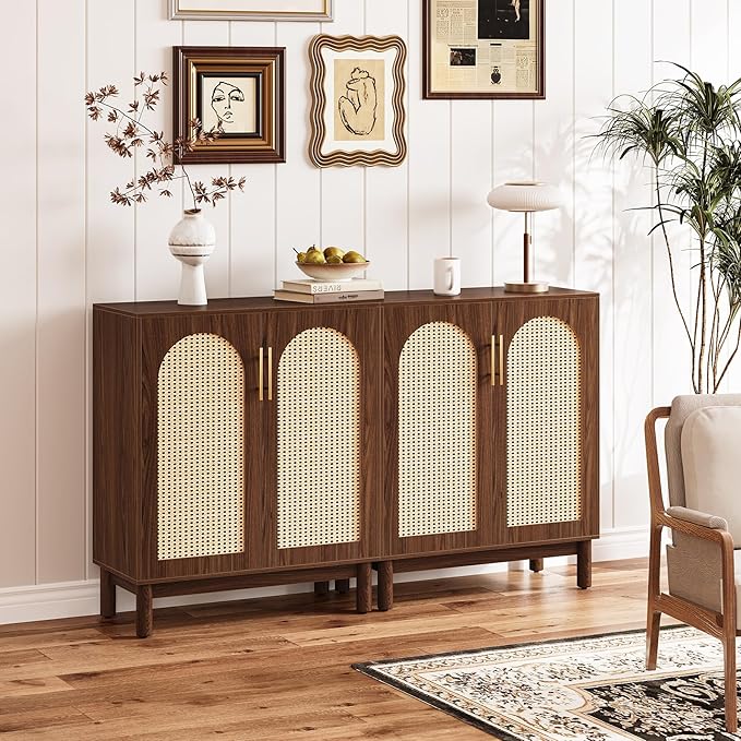 LITTLE TREE Modern Buffet Cabinet with Storage, Set of 2, 59 Inch Kitchen Sideboard Cabinet with 4 Doors, Coffee Bar Cabinet for Dining Room, Living Room