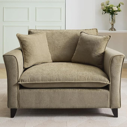 Merax 46.9 Inch Chenille Armchair, Luxury Oversized Accent Arm Chair with 2 Pillows, Modern Single Cloud Lounge Sofa Chair, Comfy Deep Seating for Office Apartment Living Room, Easy Assembly, Green