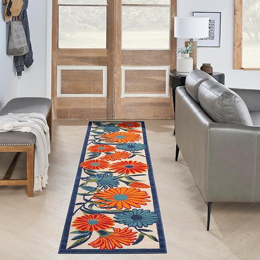 Nourison Home Aloha Multicolor 2'3" x 12' Area Rug - Easy Clean, Non Shedding, Bed Room, Living Room, Dining Room, Kitchen (12' Runner)
