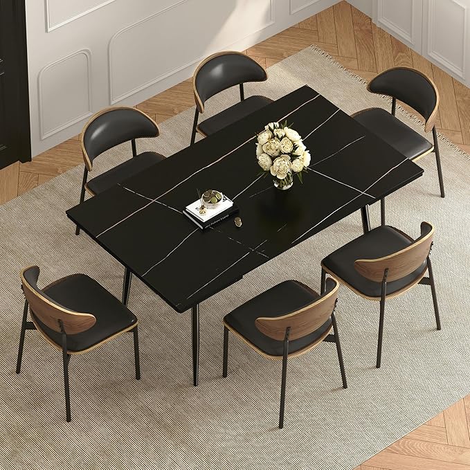 62.9"-94.4" Modern Extendable Dining Table for 6 to 10 Seats, Rectangular Sintered Stone Table with High Hardness and Easy Maintenance for Dining Room Family Gathering, Black Top