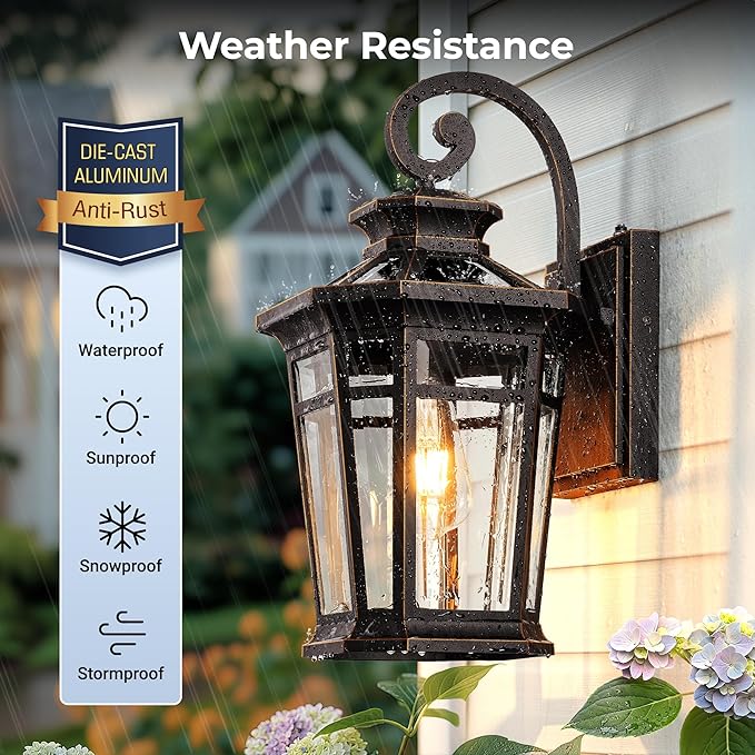 Large 9'' Outdoor Wall Lights Wall Mount, Dusk to Dawn Front Porch Lights, Oil Rubbed Bronze Outdoor Wall Lantern, Exterior Lighting Fixtures for Garage, Waterproof Patio Sconce Lights