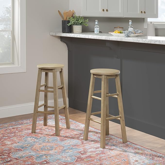 Zeke Grey Wash 29" Barstool with Round Seat by Linon