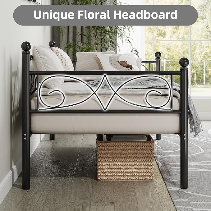 IDEALHOUSE Twin Size Daybed Frame, Metal Sofa Bed Frame, Heavy Duty Metal Slats, Day Bed for Living Room, Bedroom, Guest Room, Space Saving, Black