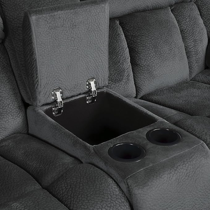 Lexicon Home Theater Seating, Wall Hugger Manual Reclining Loveseat with Center Console, Cup Holders, 2-Seat Dual Glider Recliner Loveseat for Living Room, 79" W Loveseat, Charcoal
