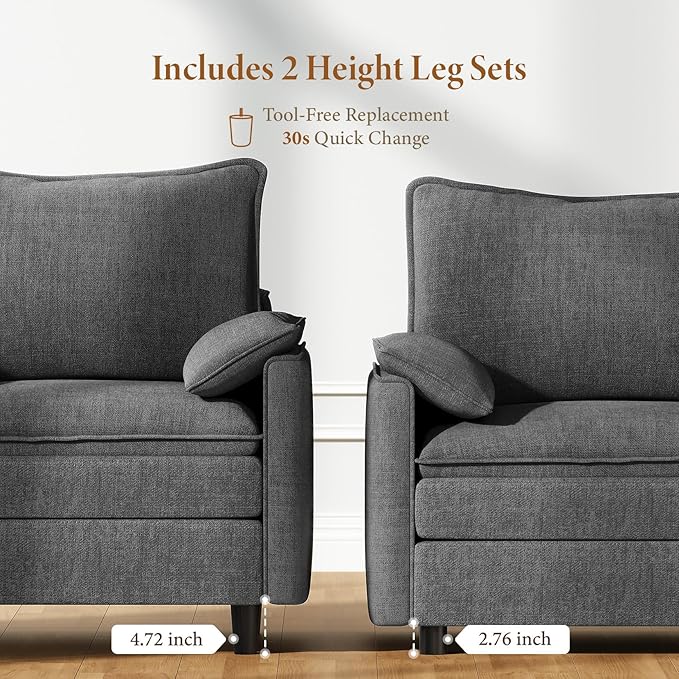 Vesgantti 40" Single Seat Sofa, Comfy Cloud Couch Deep Seat Upholstered Couch Chenille Modern Sofa with Armrest Pillow, Easy Assembly for Living Room, Bedroom and Apartment, Gray | Sink-in Comfort, Height Adjustable, Easy Rearrangement, Extra-deep Otto...