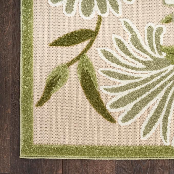 Nourison Home Aloha Ivory Green 5'3" x 7'5" Area Rug - Easy Clean, Non Shedding, Bed Room, Living Room, Dining Room, Kitchen (5' x 8')