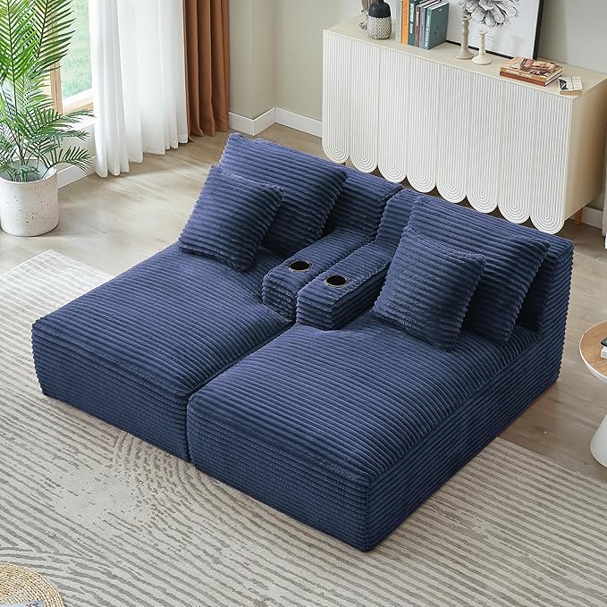 Eafurn Oversized Double Chaise Lounge Indoor with Cup Holders & Side Pocket, 71" Plush Corduroy Boneless Chaise Lounge Sofa with High Density Sponge & Deep High Seat Comfy Sleeper Couch Bed | Breathable material, No Assembly, 52" Deep Seat, 19.7" High ...