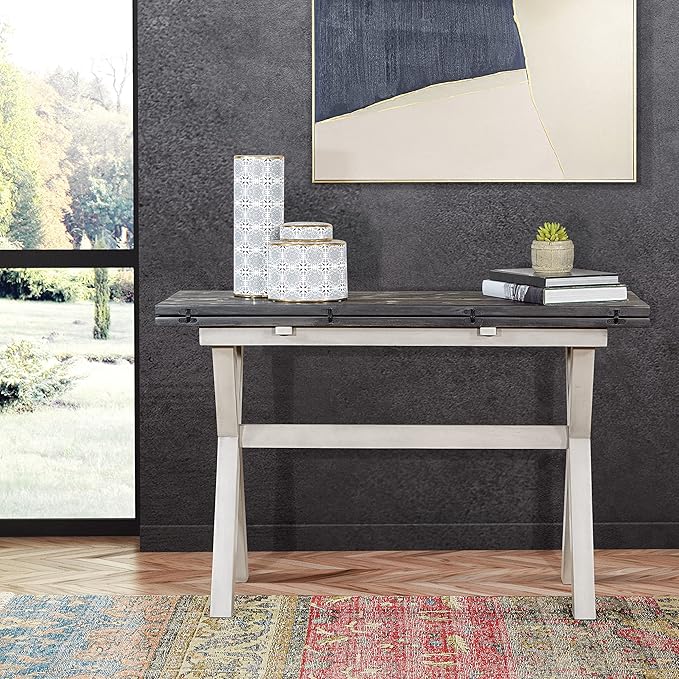 OSP Home Furnishings Kristen Flip-Top Expanding Desk to Dining Table, Charcoal Finish