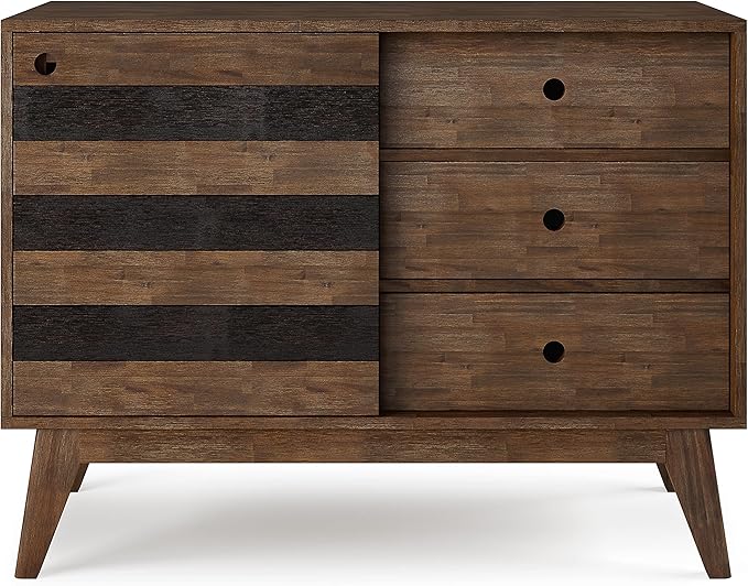 SIMPLIHOME Clarkson Storage Cabinet - 48 inch Wide Solid Acacia Wood Medium Cabinet in Rustic Natural Aged Brown, Contemporary Sideboard for Living Room with 3 Drawers and Adjustable Shelves