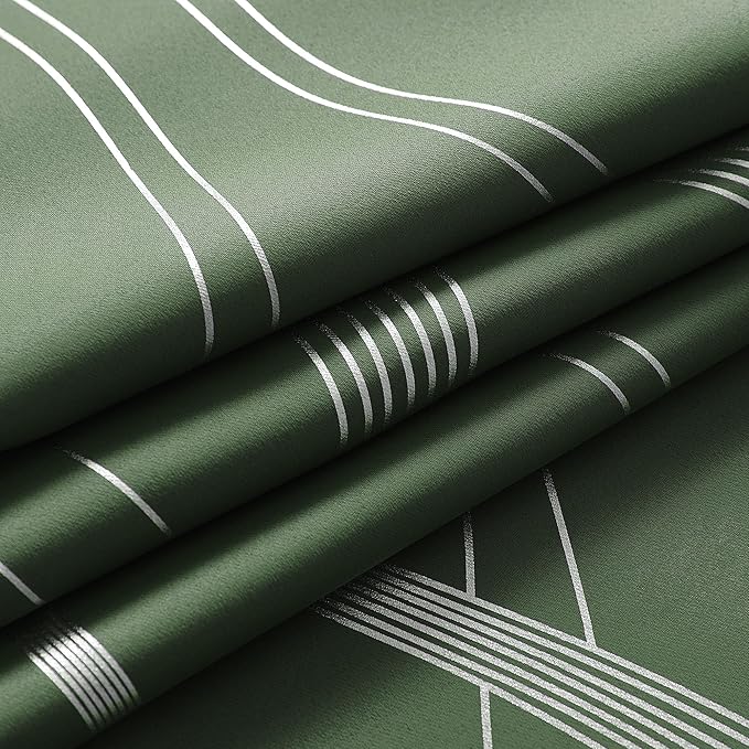 NICETOWN 100% Blackout Curtains 72 inch Length 2 Panels Set, Dark Mallard, 52" x 72", Noise Reducing Thermal Insulated Wave Line Foil Print Design Blackout Curtains for Hall Closet Villa Door