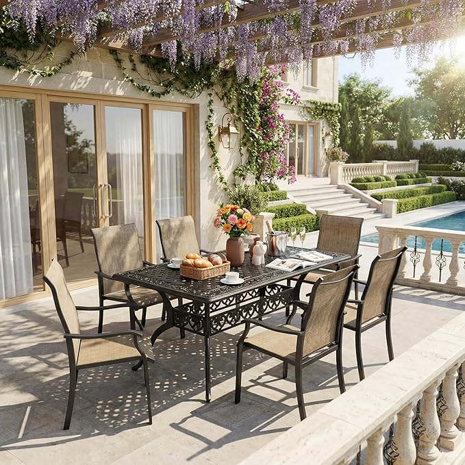 2 PCS Patio Dining Chairs, Iron Frame All Weather Resistant Textilene Chairs, Outdoor Chairs with Backrest and Armrest, Dark Brown