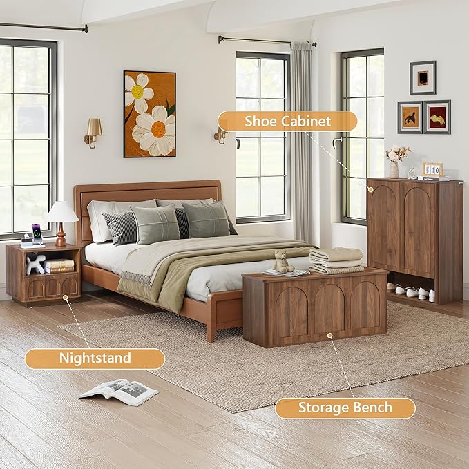 Small Nightstand Set of 2 with Charging Station, Accent Bedside Nightstand with Drawer, Mid Century Modern Bedroom Side Bed Table with Storage for Dorm, Living Room, Couch, Office - Walnut