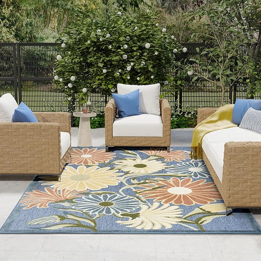 Nourison Home Aloha Blue Sage 7'10" x 10'6" Area Rug - Easy Clean, Non Shedding, Bed Room, Living Room, Dining Room, Kitchen (8' x 11')