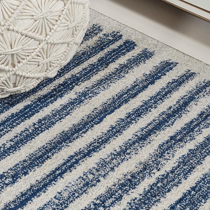 JONATHAN Y Khalil Modern Berber Stripe Cream/Navy Indoor Area Rug, 3x5, Contemporary, Bohemian, Easy-Cleaning for Living Room, Bedroom, Kitchen, Pet Friendly, Non-Shedding (MOH207E-3)
