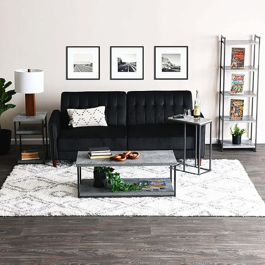 Household Essentials Jamestown Rectangular Side End Table with Storage Shelves Rustic Slate Concrete and Black Metal