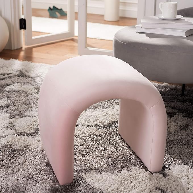 Safavieh Home Collection Kibo Modern Waterfall Light Pink Velvet Ottoman (Fully Assembled)