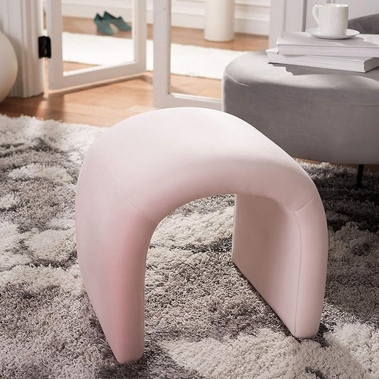 Safavieh Home Collection Kibo Modern Waterfall Light Pink Velvet Ottoman (Fully Assembled)