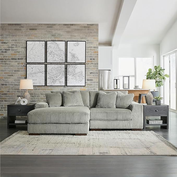 Signature Design by Ashley Lindyn Casual Left-Arm Facing 2-Piece Sectional with Chaise, Reversible Cushions and 4 Throw Pillows, Gray