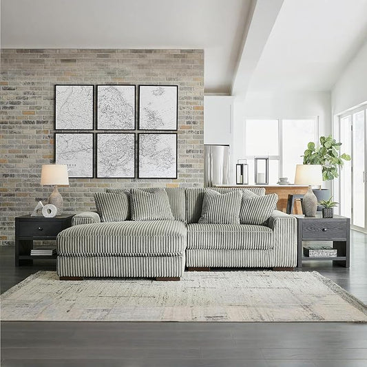 Signature Design by Ashley Lindyn Casual Left-Arm Facing 2-Piece Sectional with Chaise, Reversible Cushions and 4 Throw Pillows, Gray