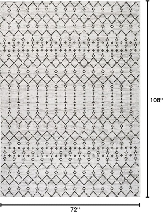 JONATHAN Y Moroccan Geometric Indoor Outdoor Area Rug 6X9 Cream/Black, Ourika Textured Weave for Backyard, Patio, Porch, Easy-Cleaning, High Traffic, Pet-Friendly, Non-Shedding (SMB108I-6)
