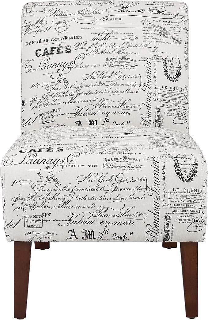 Lily Linen Script Accent Chair with Dark Walnut Legs by Linon