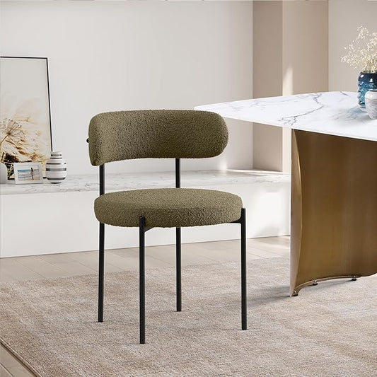 Meridian Furniture Beacon Olive Green Boucle Fabric Dining Chair (Set of 2)