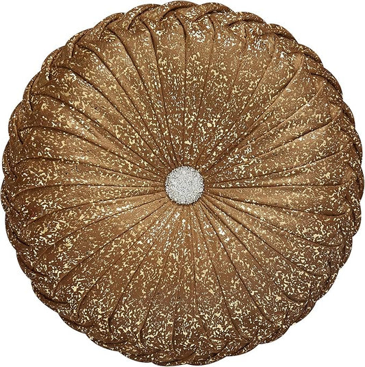 EUCIOR Round Throw Pillows,Brown Throw Pillows,Gold and Brown Decorative Pillow,Pumpkin Pleated Handmade Round Velvet Decorative Pillow for Sofa Bedroom Livingroom