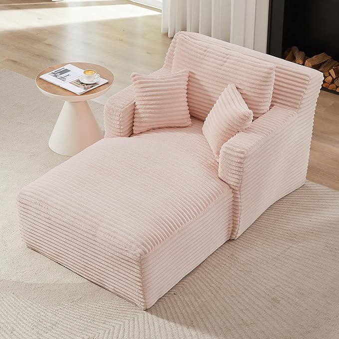 KEIKI 65.4" Indoor Single Chaise Sofa, Compact Corduroy Upholstered Lounge Chair, No Assembly Sleeper Chaise for Small Apartment or Loft