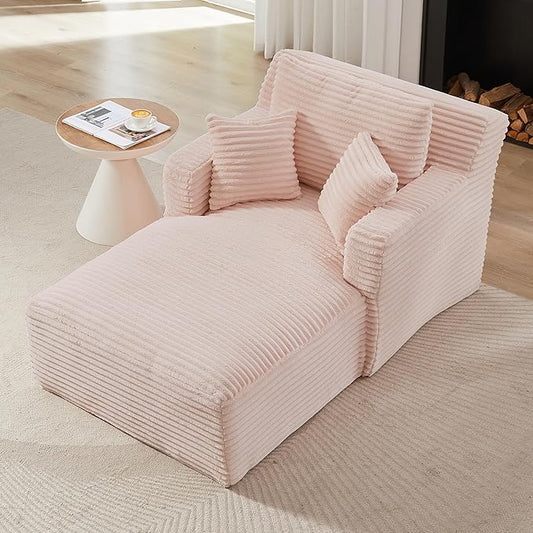 KEIKI 65.4" Indoor Single Chaise Sofa, Compact Corduroy Upholstered Lounge Chair, No Assembly Sleeper Chaise for Small Apartment or Loft