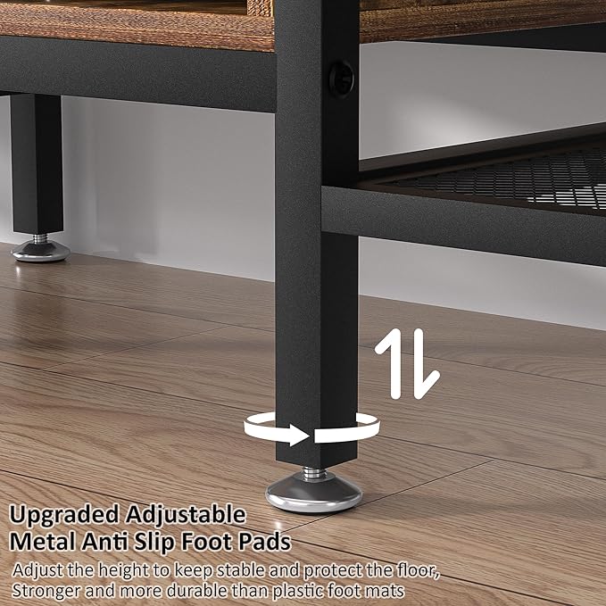 VECELO Industrial TV Stand for 70 Inch Television Cabinet 3-Tier Console with Open Storage Shelves, Entertainment Center Metal Frame for Living Room, Bedroom, 63 Inch, Dark Brown