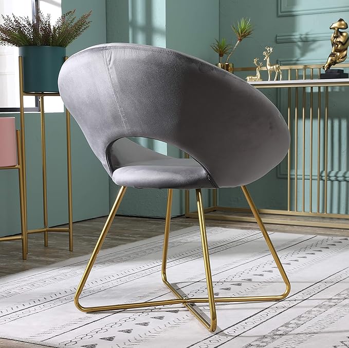 Roundhill Furniture Slatina Silky Velvet Upholstered Accent Chair with Gold Tone Finished Base, Gray