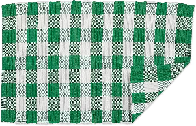 DII Buffalo Check Rug Collection, Hand Dyed Reversible Chindi Rug, 26x40, Green
