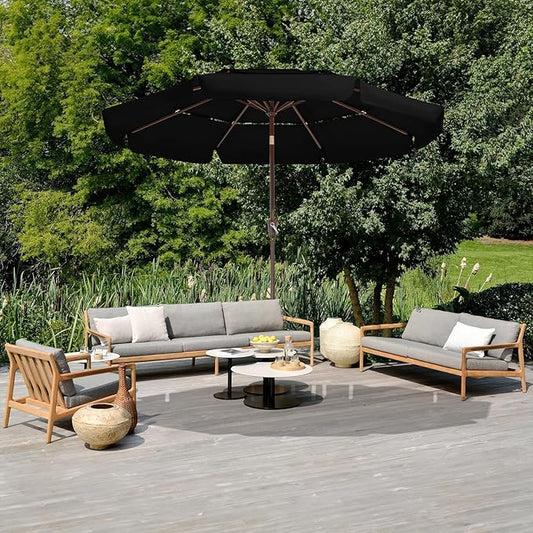 JEAREY 3 Tiers 9 FT Patio Umbrellas Outdoor Table Umbrella with Push Button Market Umbrella 8 Sturdy Ribs UV Protection Waterproof for Garden,Black