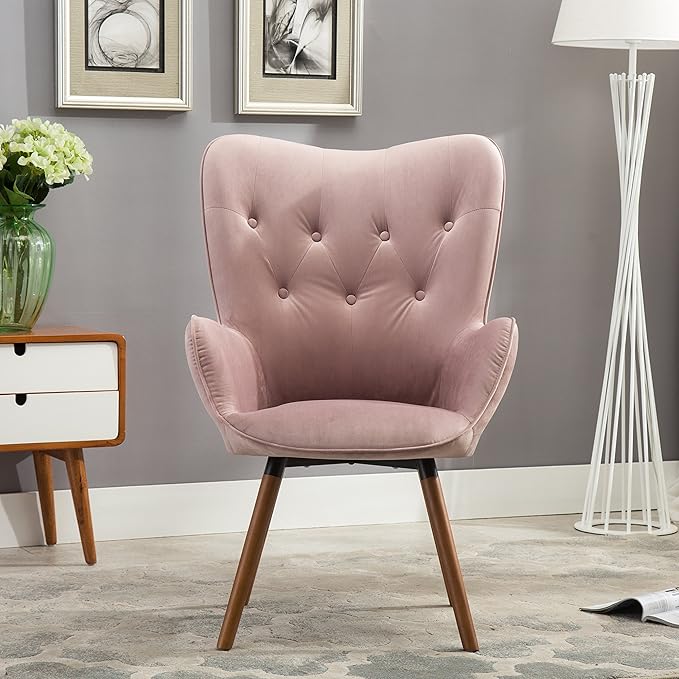 Roundhill Furniture Doarnin Contemporary Silky Velvet Tufted Button Back Accent Chair, Mauve