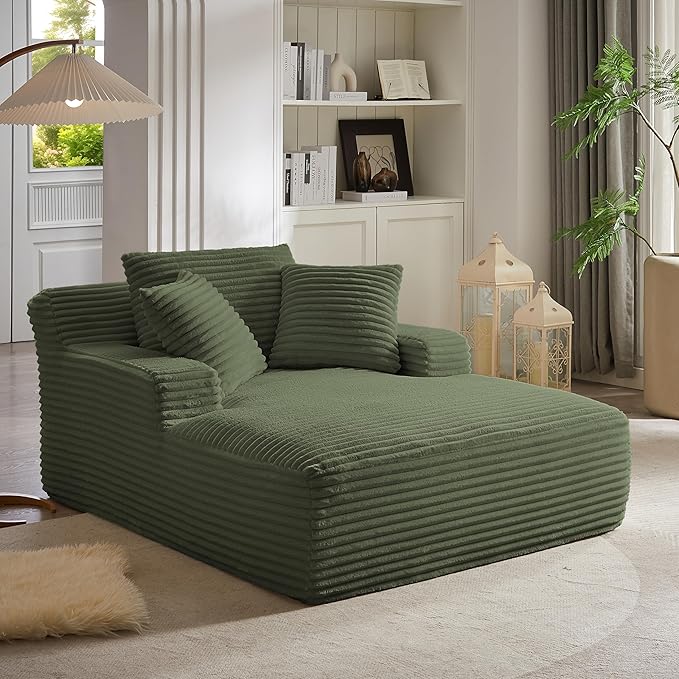 KEIKI 66" Oversized Chaise Lounge Chair, No Assembly Modern Boneless Lounger for Home Office or Studio, Space-Saving Sleeper Chair for Reading, Break-Time Naps & Casual Lounging