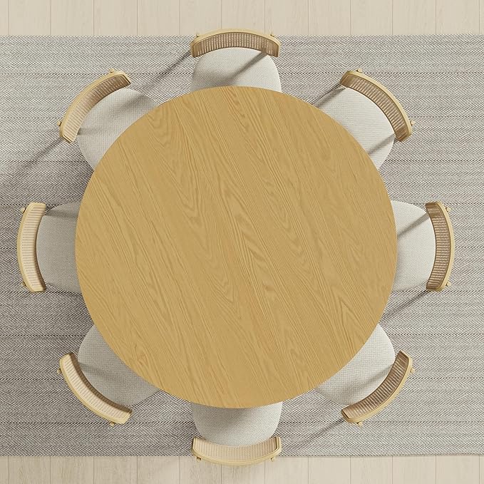 Casaphoria 60" Round Dining Table, Modern Wood Kitchen Table with Cone Shaped Strip Concave Base for Living Room & Dining Room, Easy Assembly Farmhouse Furniture for 4-6, Oak