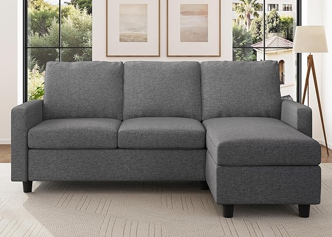 HONBAY Convertible Sectional Sofa, L Shaped Couch with Reversible Chaise, Sectional Couch for Small Space Apartment, Mid Grey