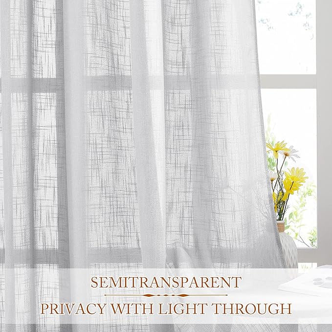 NICETOWN Semi Sheer Curtains 63 inches Long, Rod Pocket & Back Tab Privacy & Light Filter Vertical Window Treatments for Bedroom/Office/Living Room, 52" W x 63" L, Silver Grey, 2 PCs