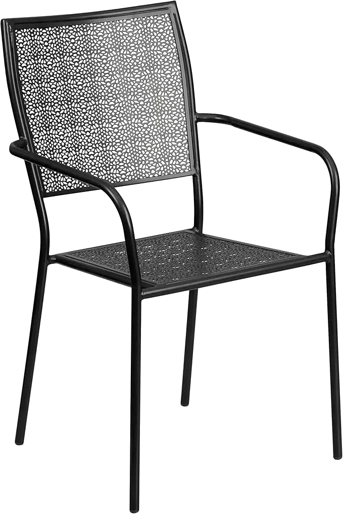 Flash Furniture Commercial Grade Black Indoor-Outdoor Steel Patio Arm Chair with Square Back