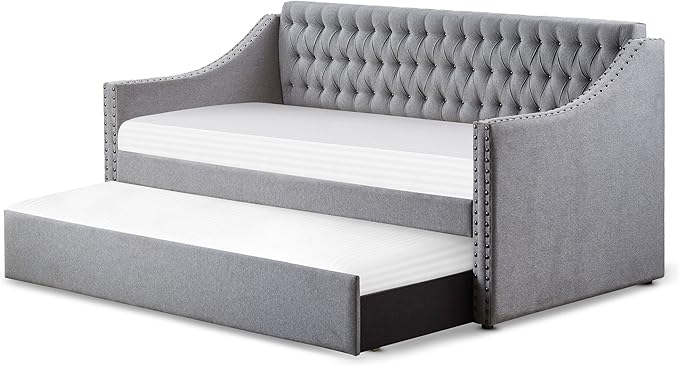 Homelegance Tulney Fabric Upholstered Daybed with Trundle, Twin, Gray