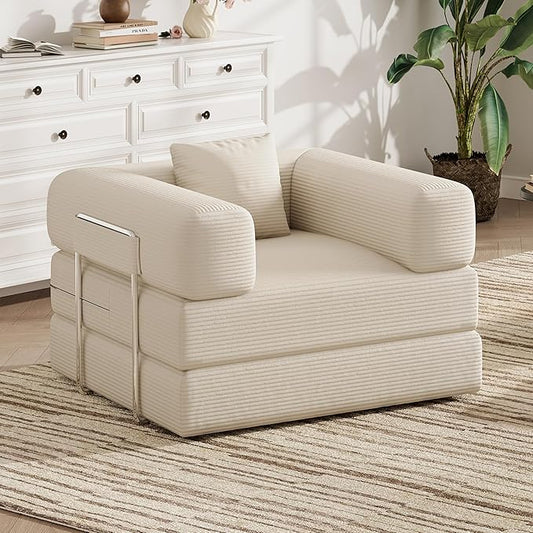 BSHOMGI Folding Sofa Bed, 2 in 1 Convertible Sofas to Lounger Comfy Single Bean Bag Chair Floor Portable Foldable Sleeper Lazy Futon Couch Chair for Bedroom, Living Room (Beige, 35.43" Single Sofa)