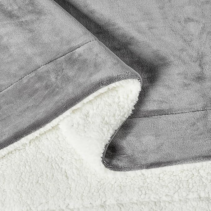 Amazon Basics Reversible Sherpa Throw Blanket, Dark Gray, 50"x60", Ultra Soft, Plush