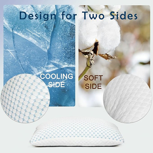 Premium Adjustable Shredded Memory Foam Pillow - Suitable for Side, Back, and Stomach Sleepers, with Cooling Fiber Machine Washable Cover (King（1 Count）)