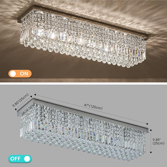 7PM Light for Dining Room, Dining Room Light Fixture, Large Chandeliers for high Ceilings Modern Chandelier Crystals 47.2 Inch